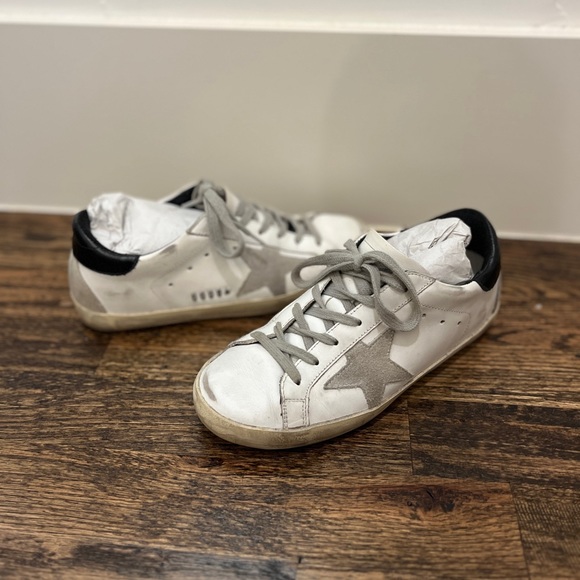 Golden Goose Superstar White Leather Sneakers Grey Star Black Back Size EUR 36 - Picture 9 of 16